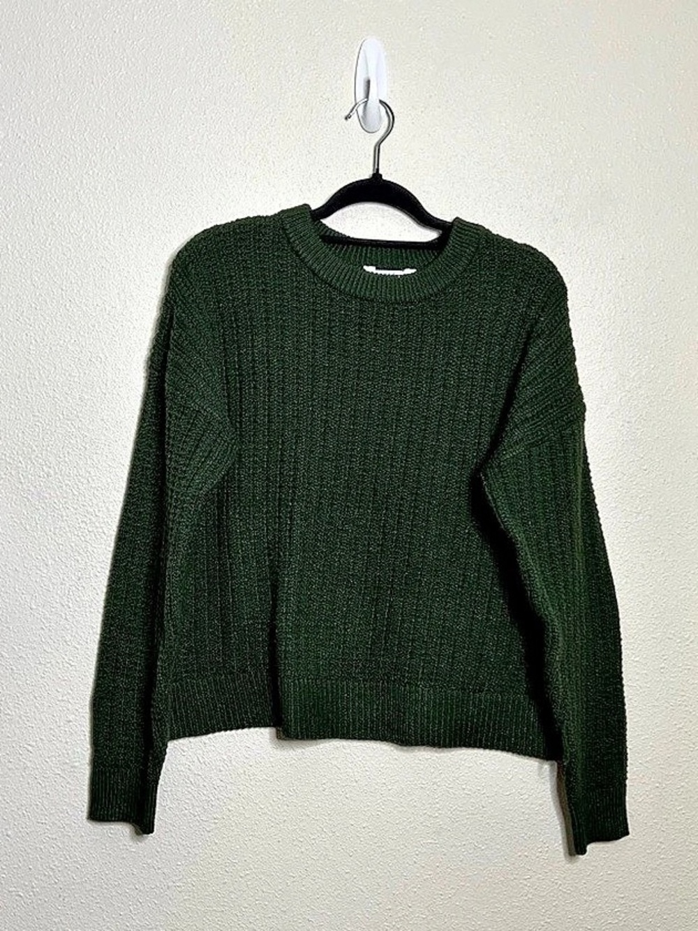 Time and Tru Women's Ribbed Crewneck Pullover Sweater Large Green